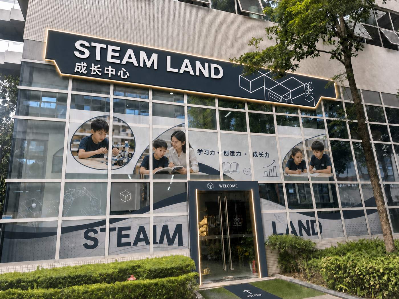 Street-facing STEAM LAND facade in Chengdu Wuhou