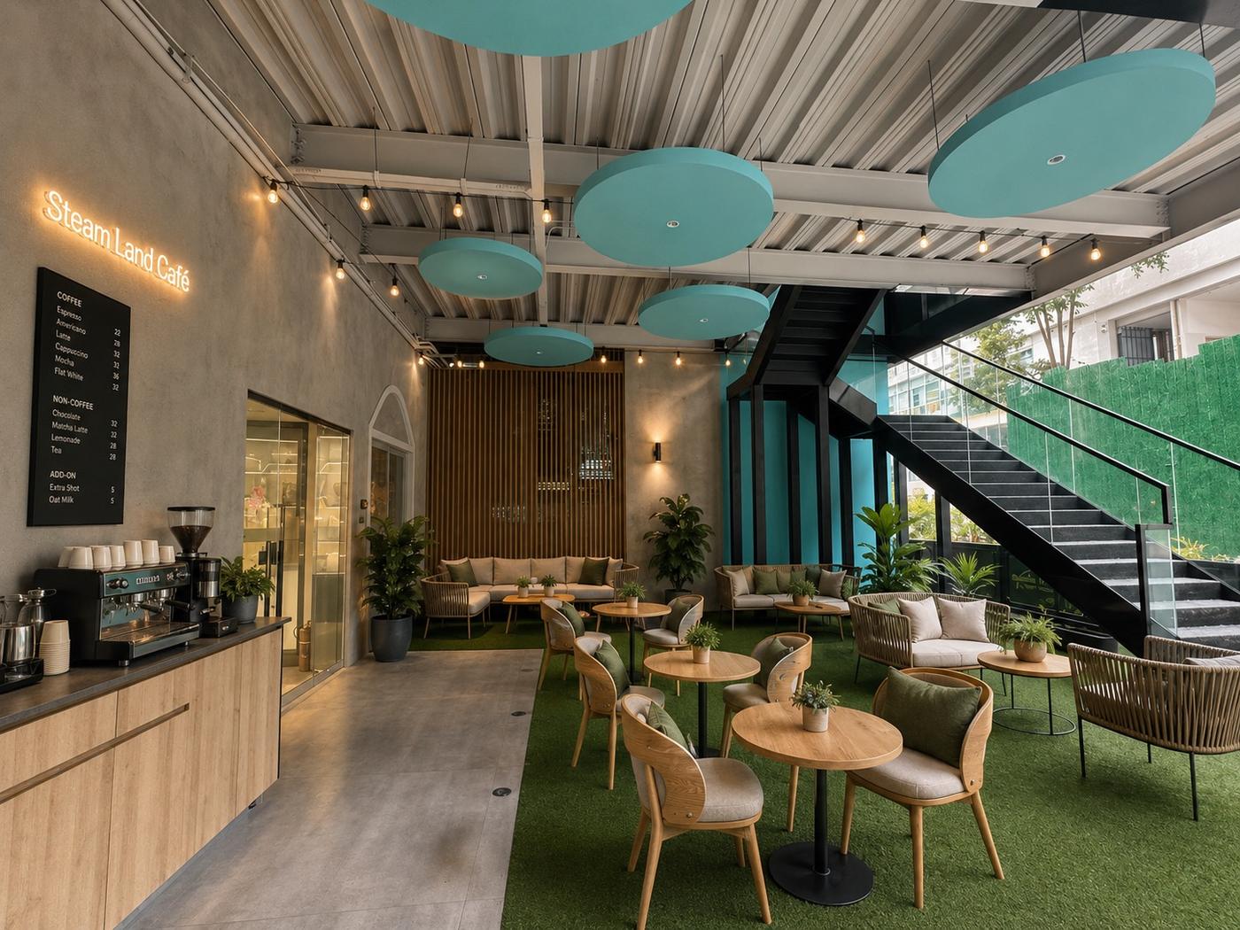 Steam Land Cafe lounge on campus